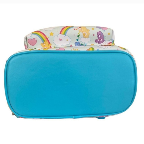 Loungefly Care Bears AOP Rainbow & Clouds Mini Backpack, White & Turquoise, NEW